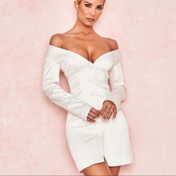 House of CB Dresses & Skirts - NWT House of CB Delana Ivory Satin Tux Mini Dress - Size Large *read description